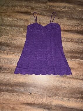 H&M Purple Crochet Mini Dress with Spaghetti Straps